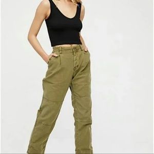 Free People Women's Size 28 Utility Olive Army Green Boyfriend Pants Button Fly